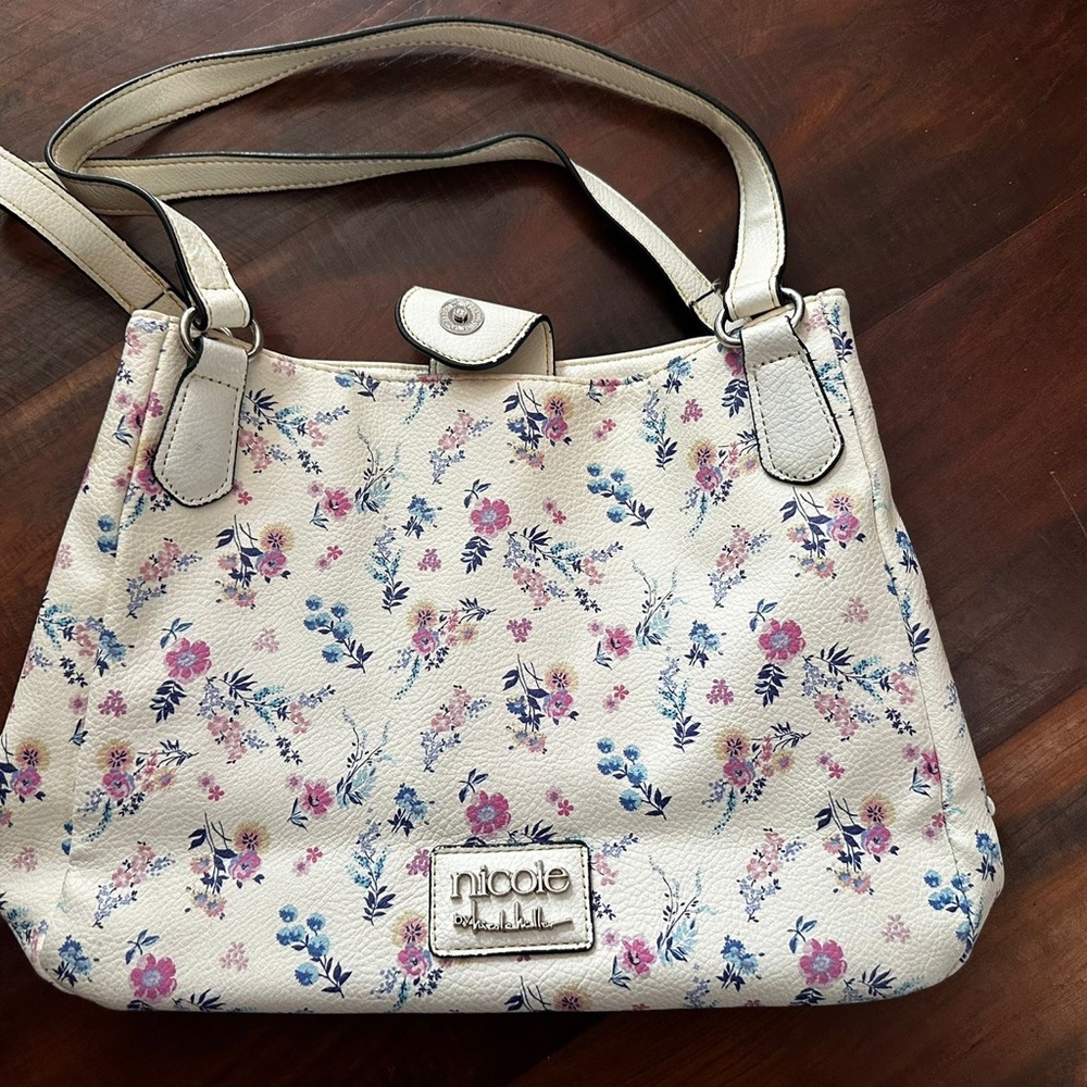 Nicole White and Pink Floral Shoulder Bag
